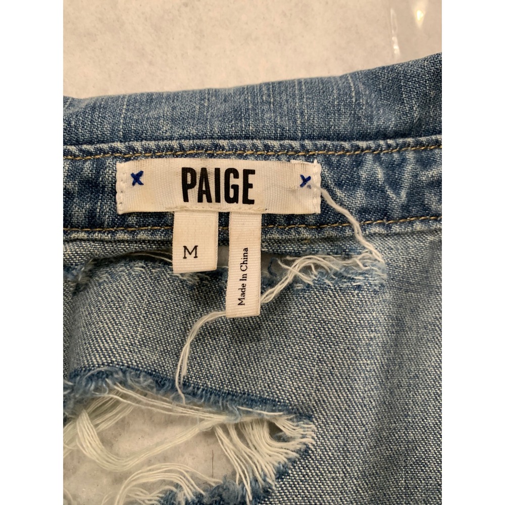 PAIGE Distressed Denim Shirt Size M 100% Cotton Grunge Boho Western Womens - Picture 9 of 10